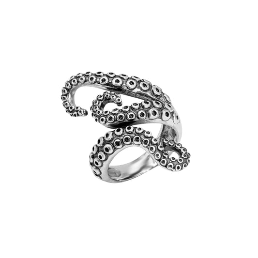 Sterling Silver Wide Octopus Wrapped Ocean-Inspired Ring