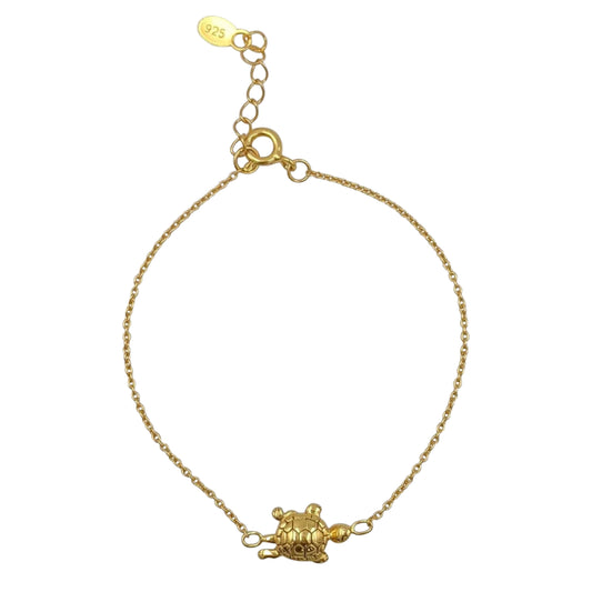 Gold Plated Sterling Silver Turtle Bracelet Simple Thin Cable Chain