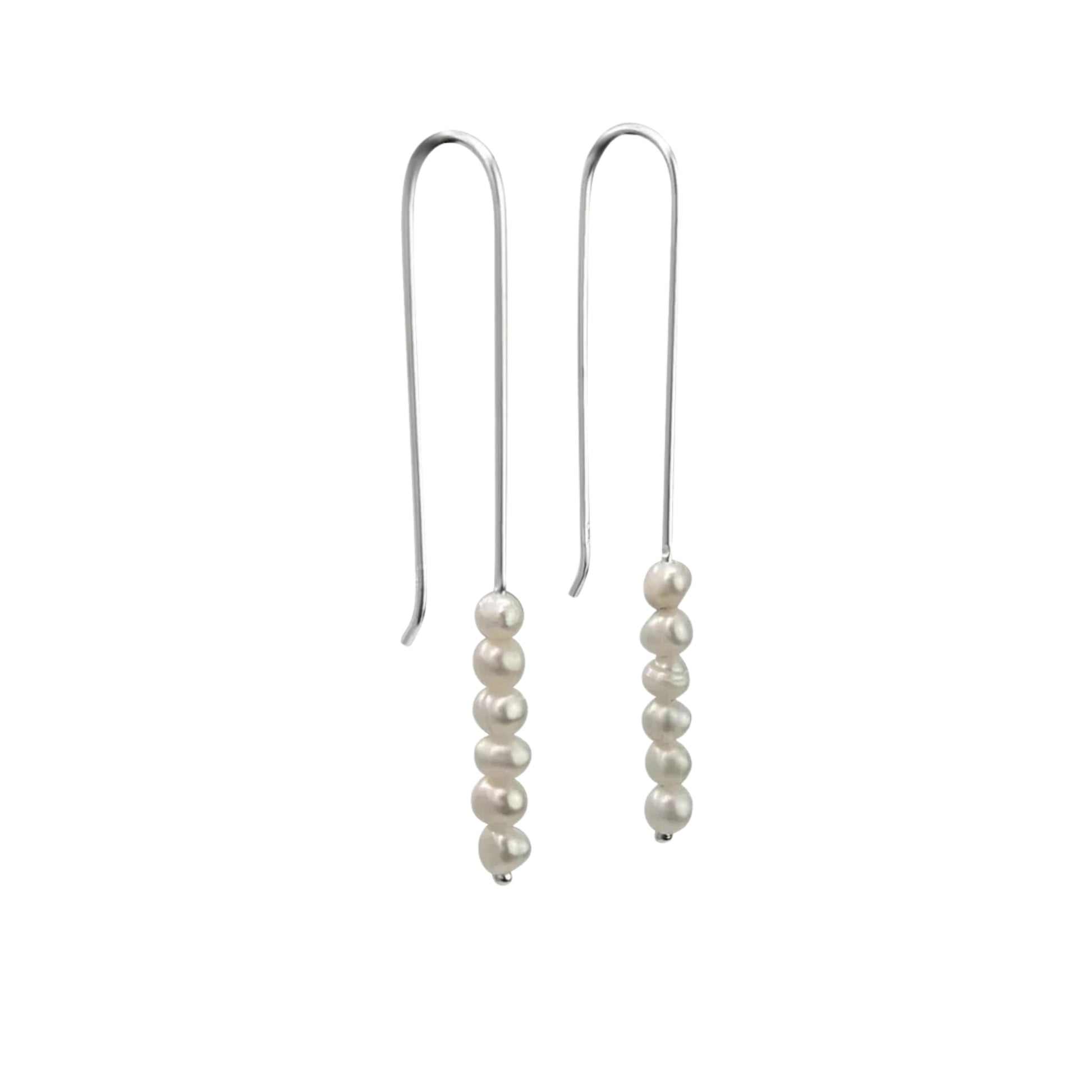 Sterling Silver Long Drop Freshwater Pearl Bead Threader Earrings