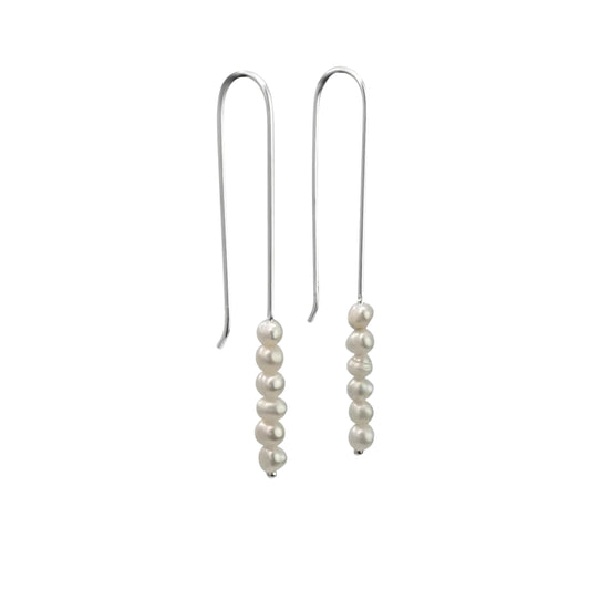Sterling Silver Long Drop Freshwater Pearl Bead Threader Earrings