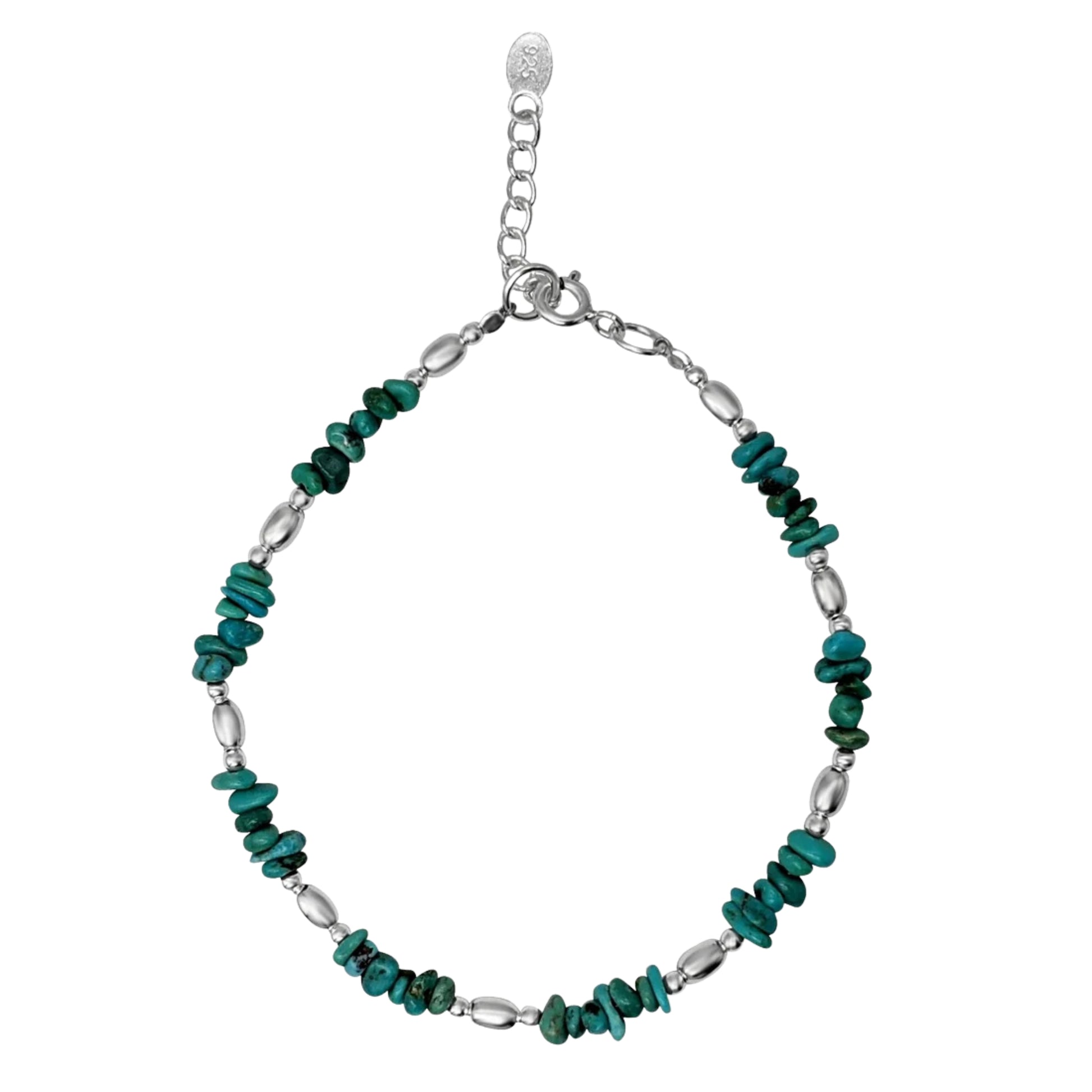 Sterling Silver Turquoise Boho Beaded Bracelet Real Gemstone Chips
