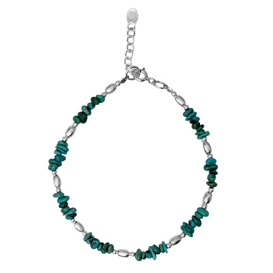 Sterling Silver Turquoise Boho Beaded Bracelet Real Gemstone Chips