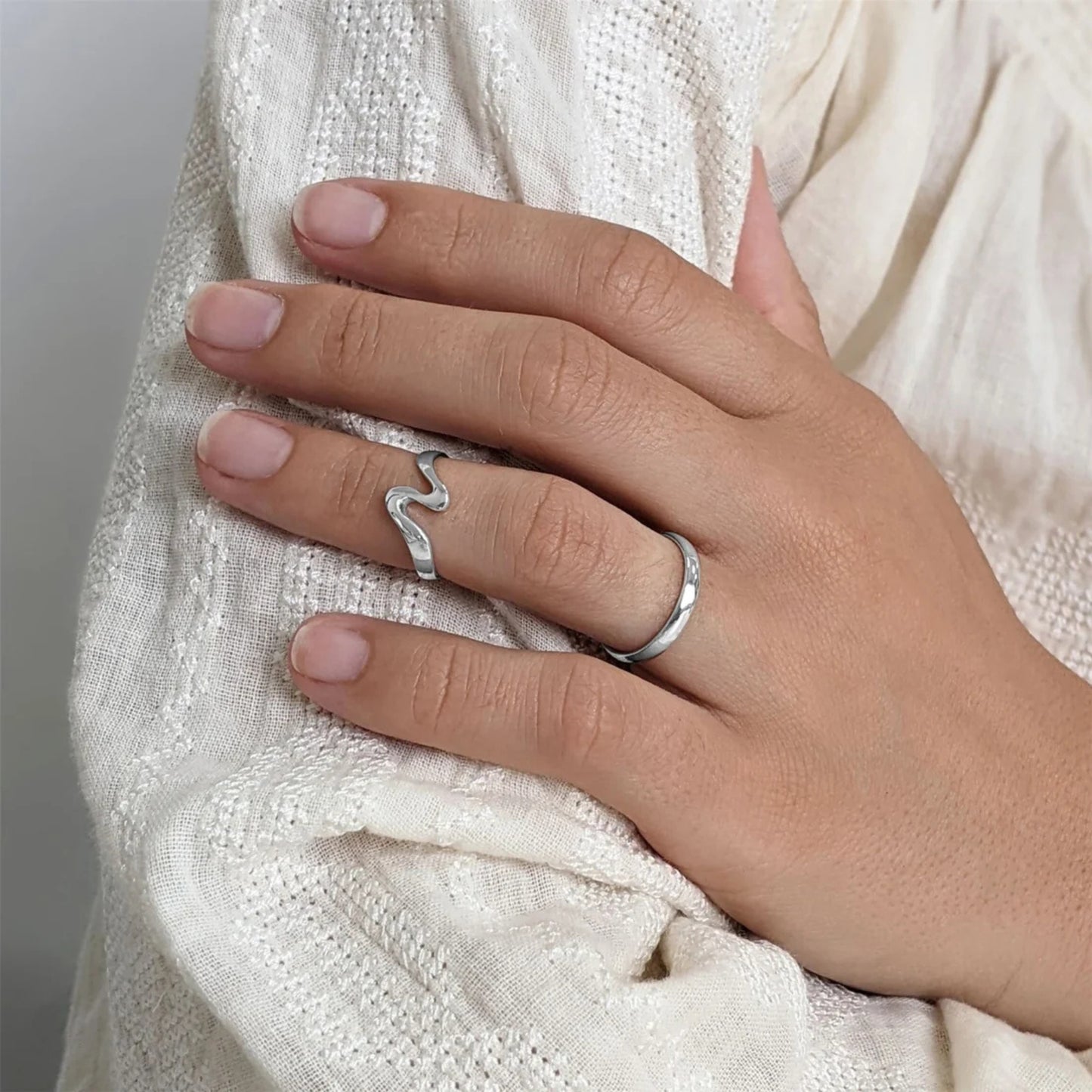Sterling Silver Wave Midi Toe Adjustable Ring 