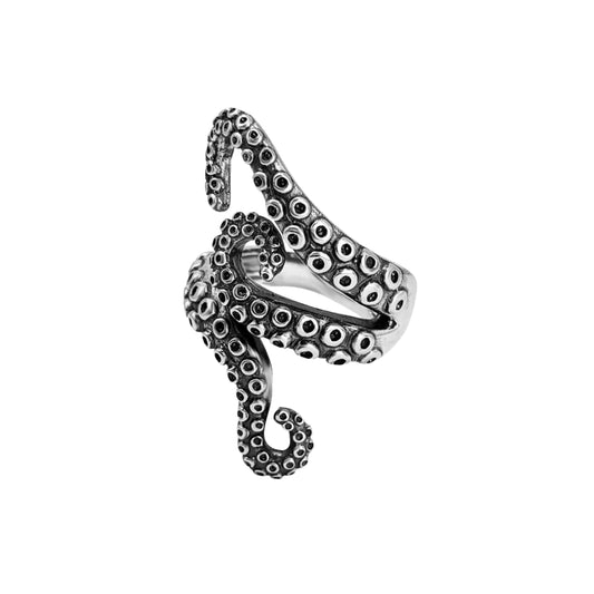 Sterling Silver Wide Octopus Wrap Ring Ocean Inspired Jewellery
